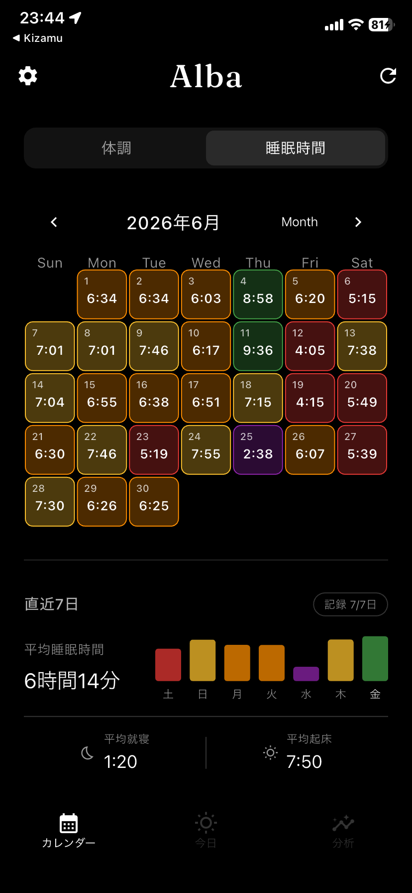 以日曆掌握睡眠的節奏。